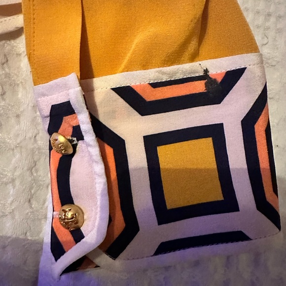 Tory Burch size 2 Contrast “Jackie” Blouse Shirt Solitaire Diamond - Picture 5 of 5